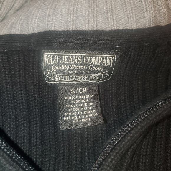 Vintage RL Polo Jeans Co. Sweater Size S Black/Gray 1/4 Zip Ribbed Y2K Preppy - Picture 4 of 6
